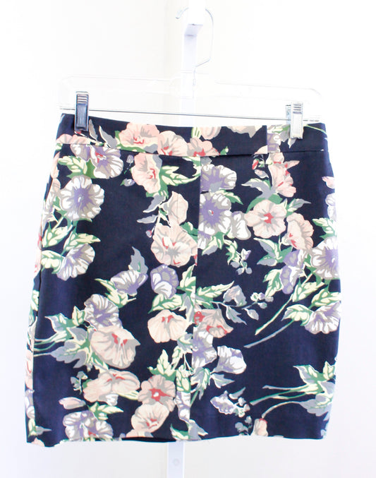 Brooks Brothers Womens Navy Blue Floral Print Mini Pencil Skirt Size 4 Cotton