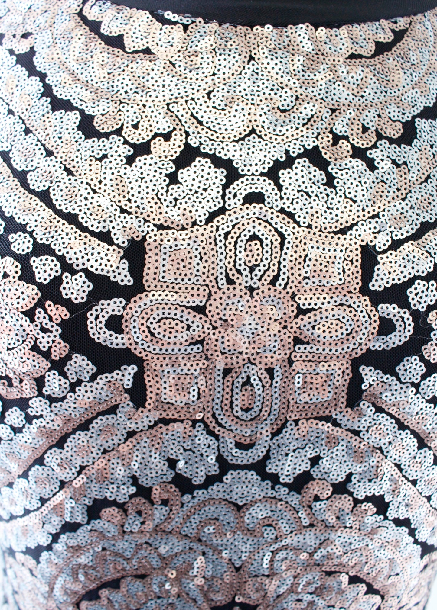 Tadashi Shoji Black Silver Rose Gold Sequin Cocktail Party Sheath Dress Size 8