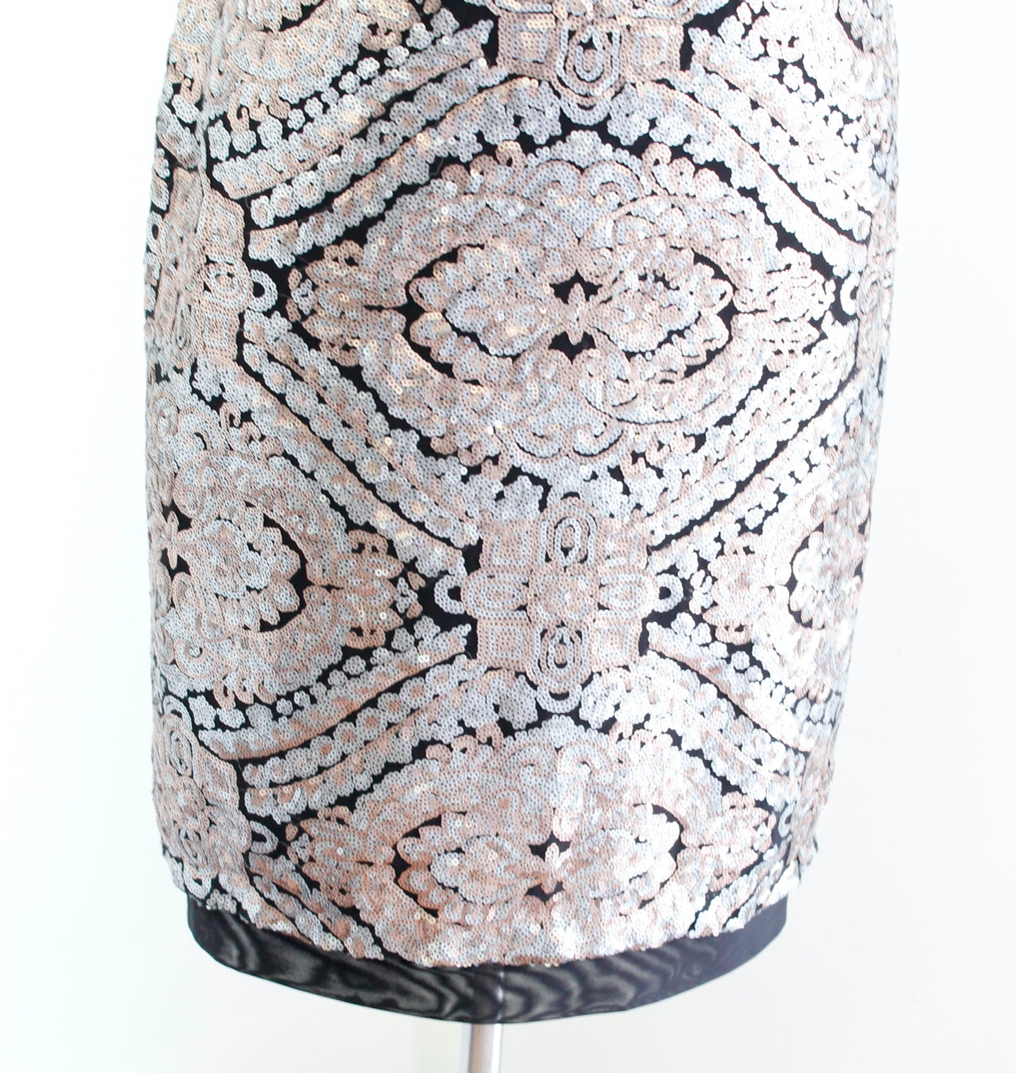 Tadashi Shoji Black Silver Rose Gold Sequin Cocktail Party Sheath Dress Size 8