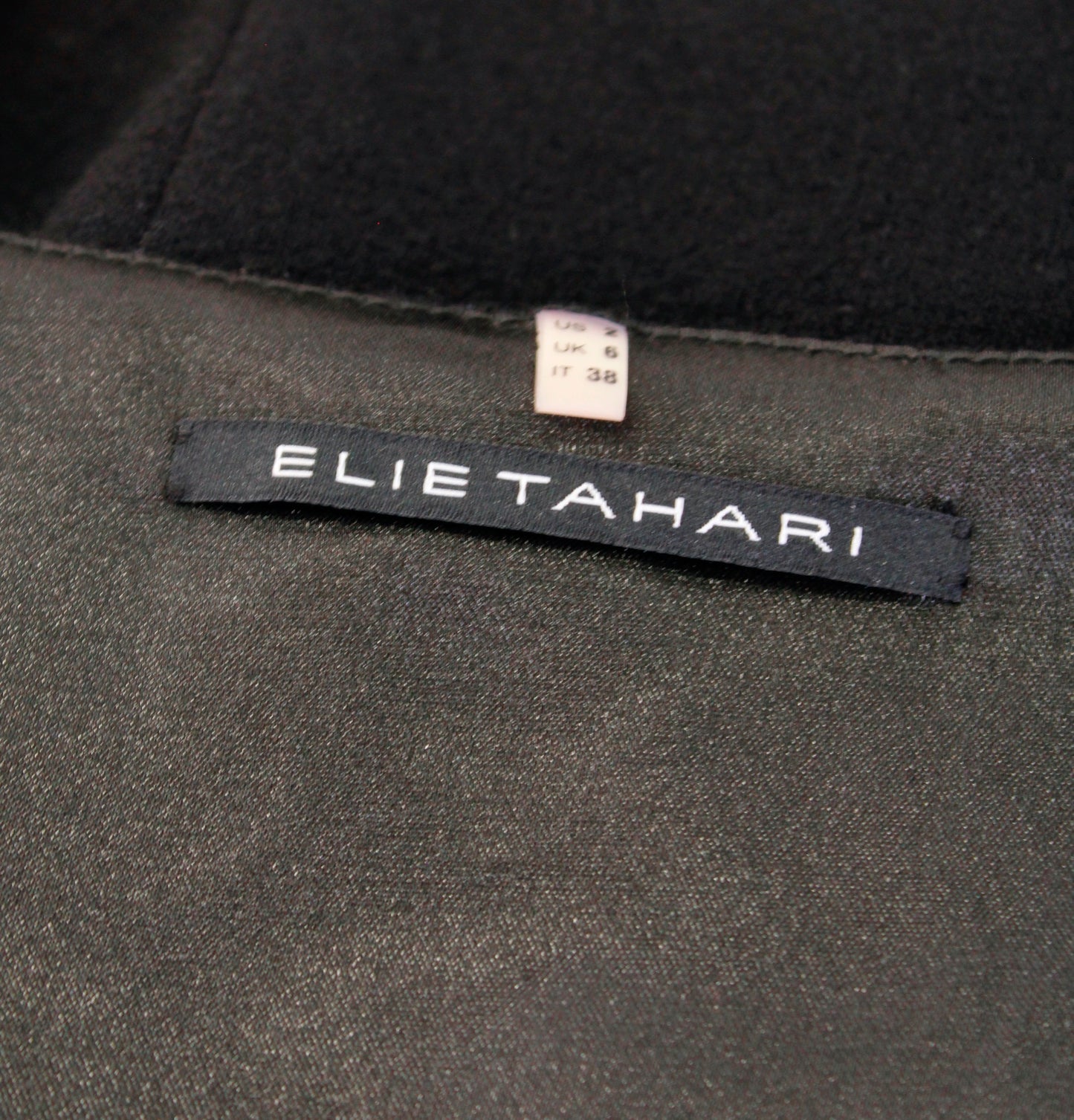 Elie Tahari Solid Black V Neck Ruffle Zip Front Wool Blend Sheath Dress Size 2