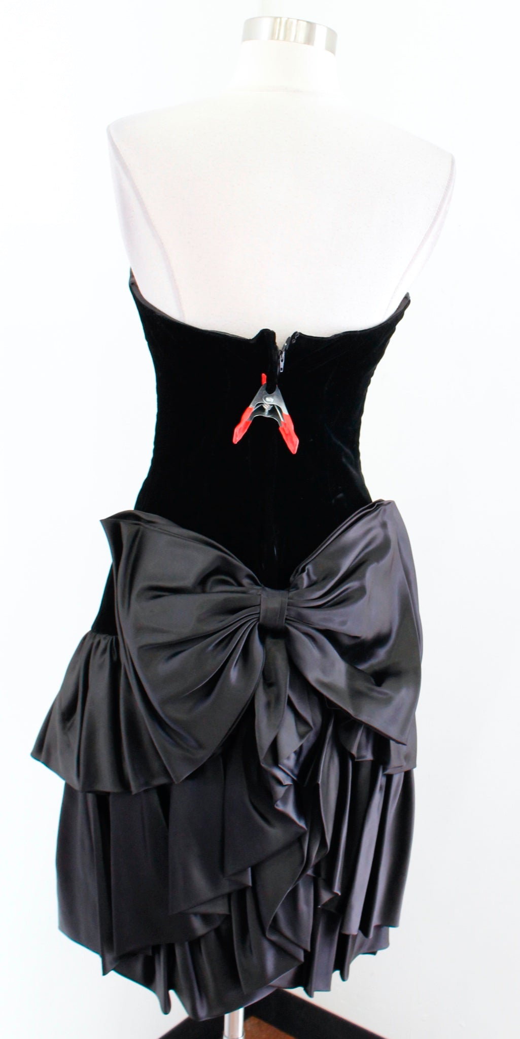 Vtg Alyce Designs Black Velvet Strapless Big Bow Sequin Party Prom Dress Size 8