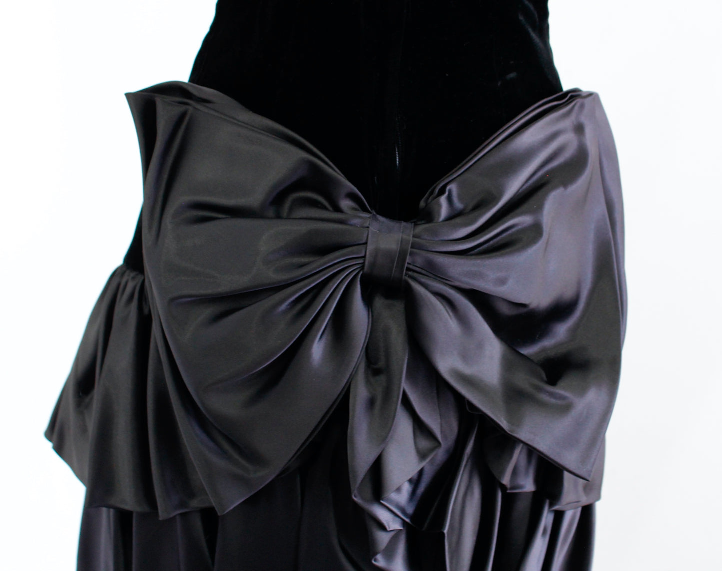 Vtg Alyce Designs Black Velvet Strapless Big Bow Sequin Party Prom Dress Size 8