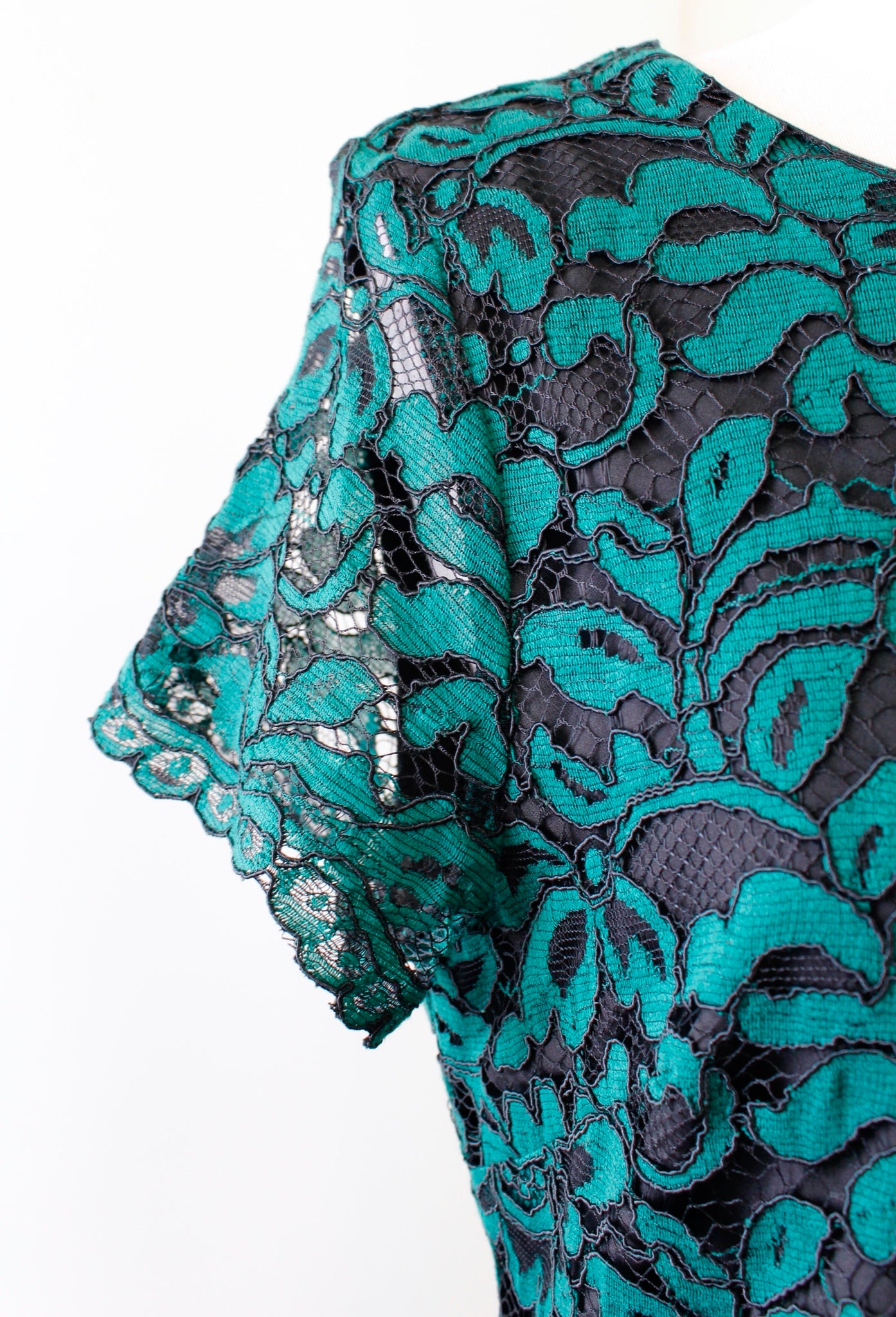 Tahari Womens Green Black Lace Illusion Short Sleeve Dress Size 8 Cocktail