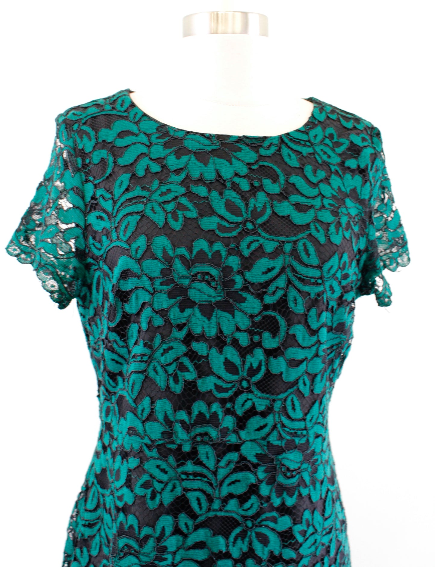 Tahari Womens Green Black Lace Illusion Short Sleeve Dress Size 8 Cocktail