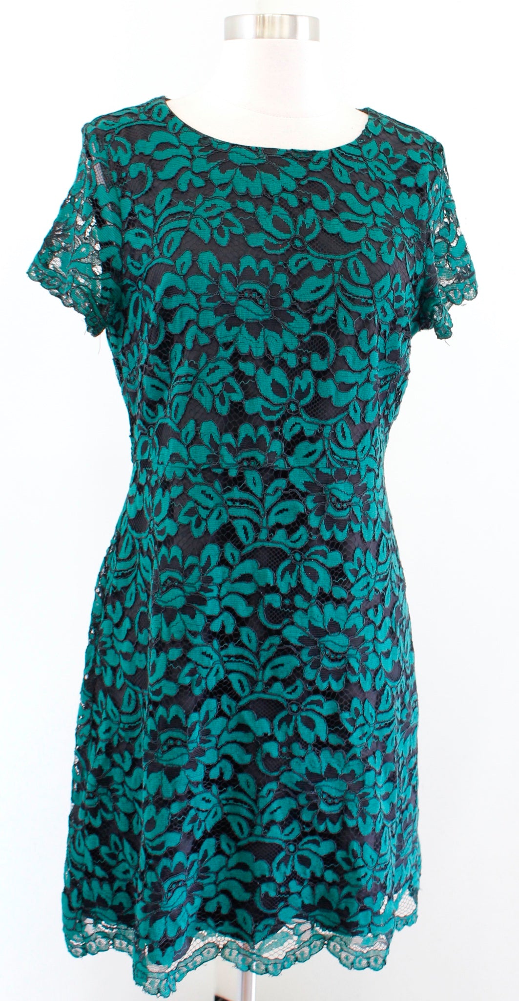 Tahari Womens Green Black Lace Illusion Short Sleeve Dress Size 8 Cocktail