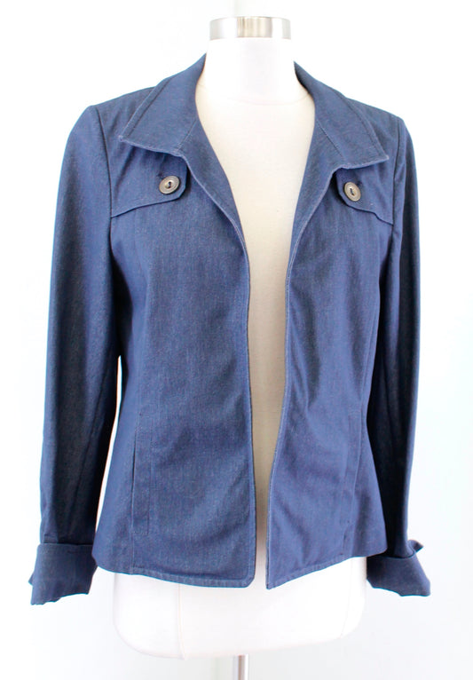 Nina McLemore Womens Blue Denim Tone Open Front Blazer Jacket Size 10 Cotton