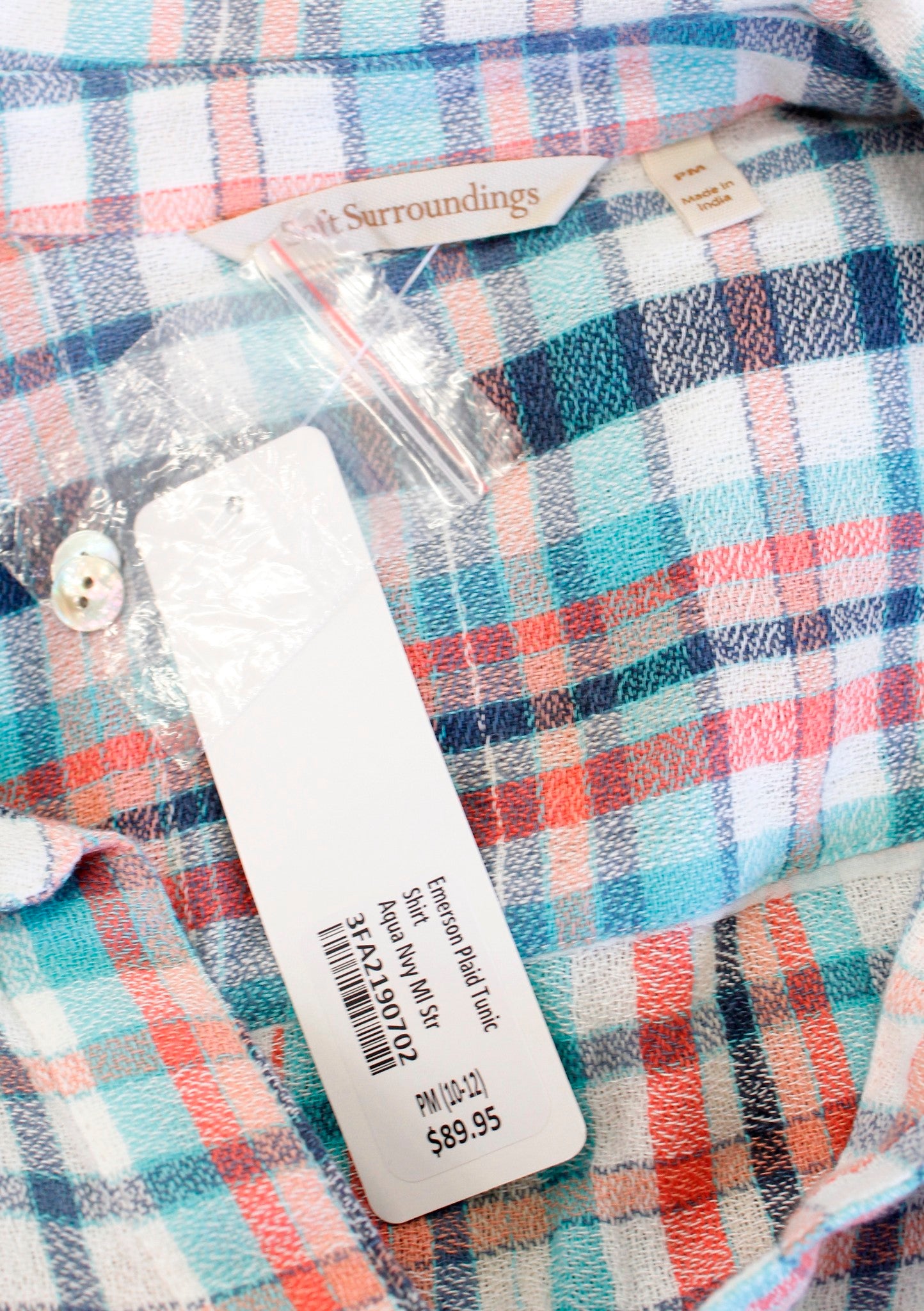 NWT Soft Surroundings Emerson Multi Color Plaid Button Front Tunic Shirt PM MP