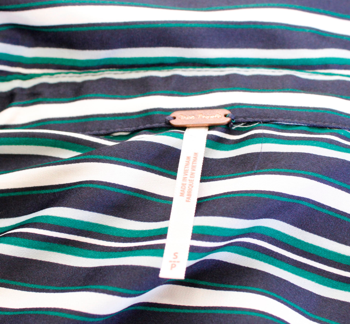 Free People Mad About You Striped Button Down Blouse Shirt Size S Green Navy Long Sleeve