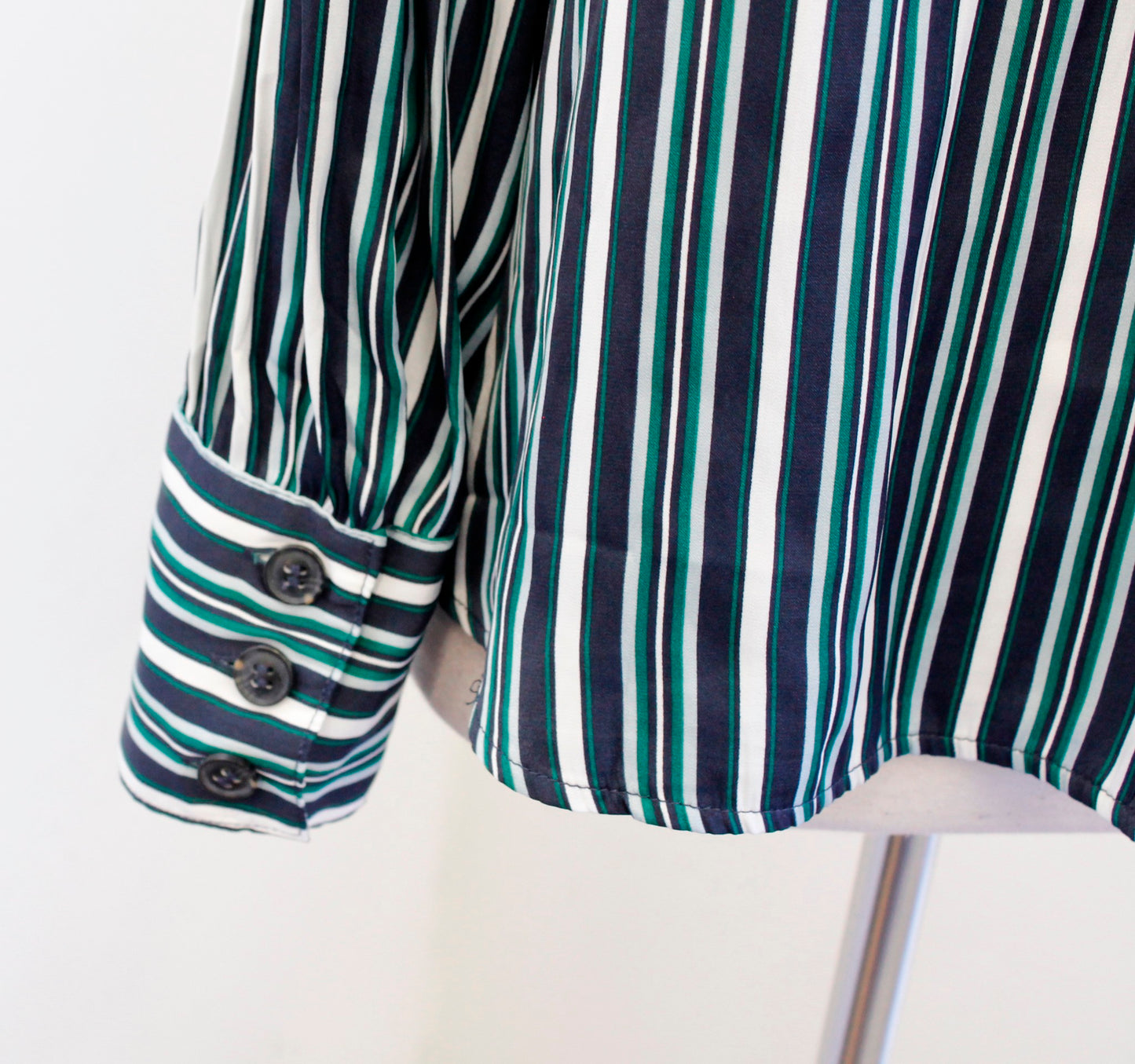 Free People Mad About You Striped Button Down Blouse Shirt Size S Green Navy Long Sleeve