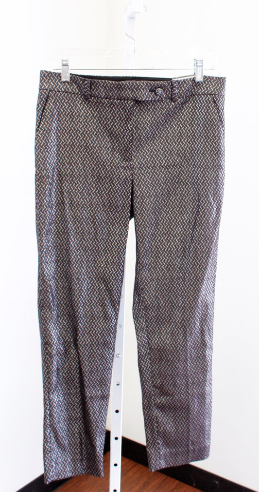 NWT White House Black Market Metallic Jacquard Slim Ankle Pants 4 Black Silver