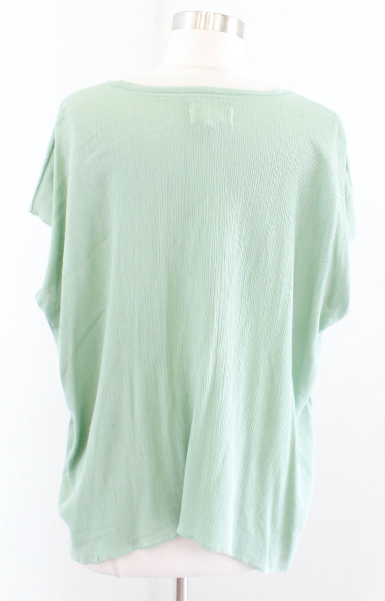 Floreat Anthropologie Persephone Green Crinkle Embroidered Top Blouse Size S