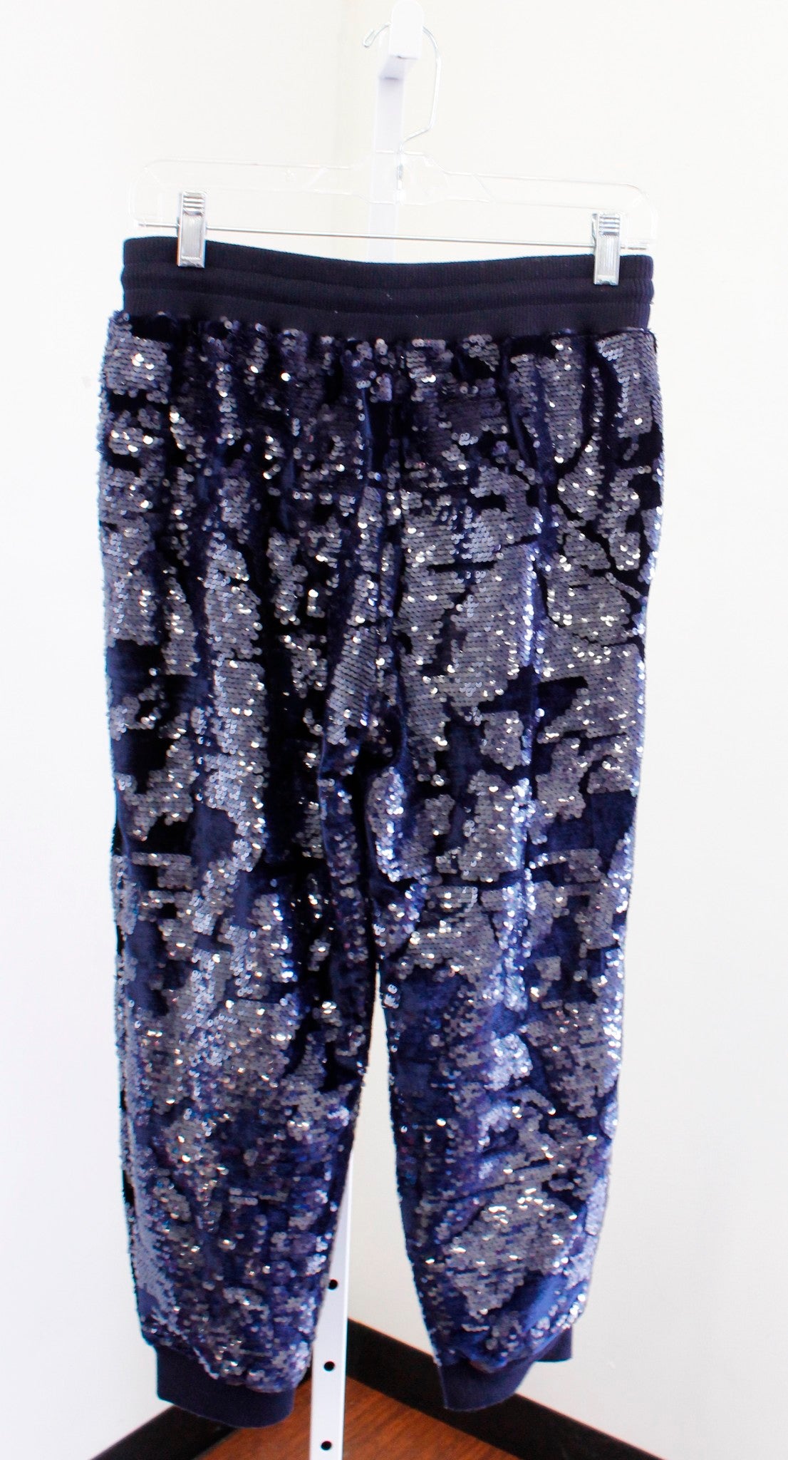 Ett Twa Anthropologie Navy Blue Velvet Sequin Jogger Pants Size PXS XSP