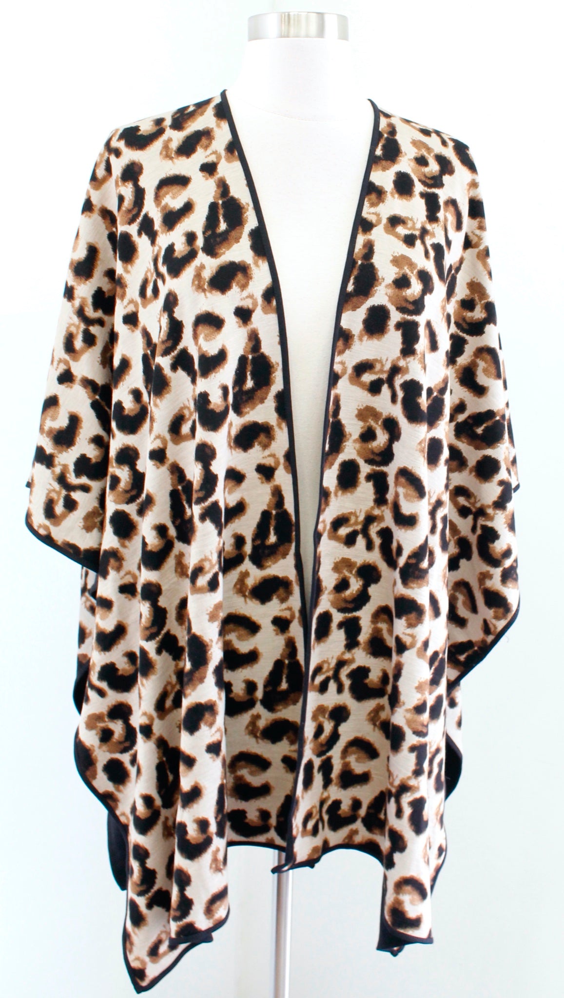 NWT $119 Chicos Cheetah Print Ruana Cardigan Kimono Size S / M Brown Black