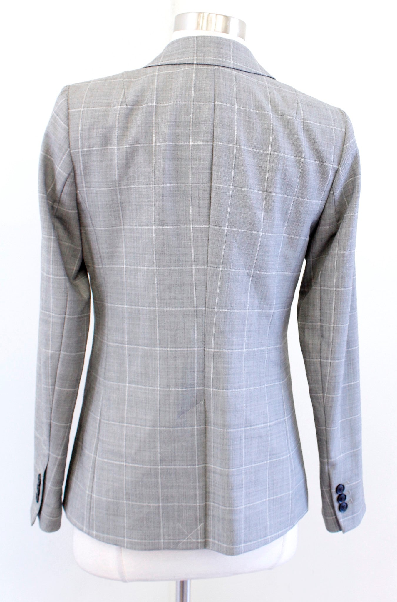 NWT $199 Banana Republic Long & Lean Gray Windowpane Plaid Blazer Jacket Wool 2