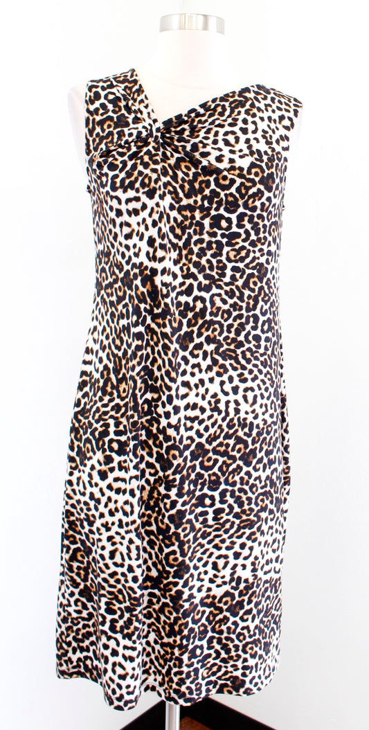 Chicos Leopard Print Twist Asymmetrical Neckline Shift Dress Size 0 Sleeveless