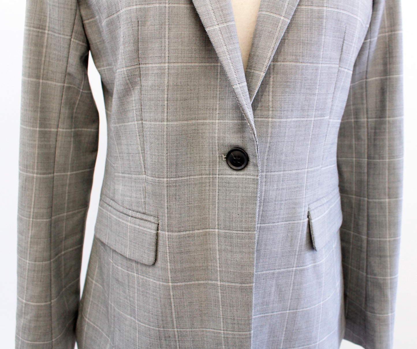 NWT $199 Banana Republic Long & Lean Gray Windowpane Plaid Blazer Jacket Wool 2