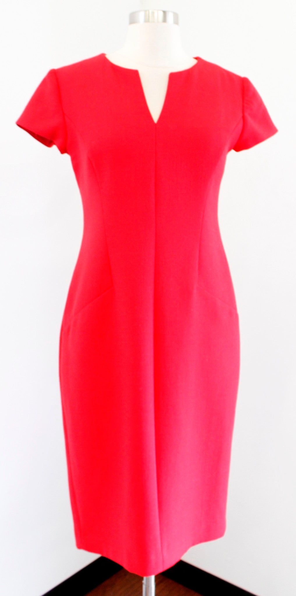 Lafayette 148 New York Red Wool Split Neck Paneled Sheath Dress Size 4 Career