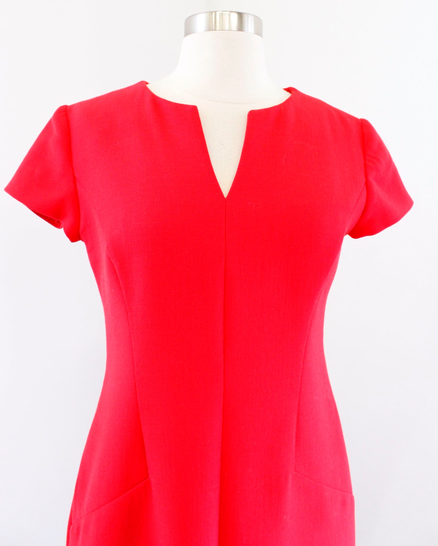 Lafayette 148 New York Red Wool Split Neck Paneled Sheath Dress Size 4 Career