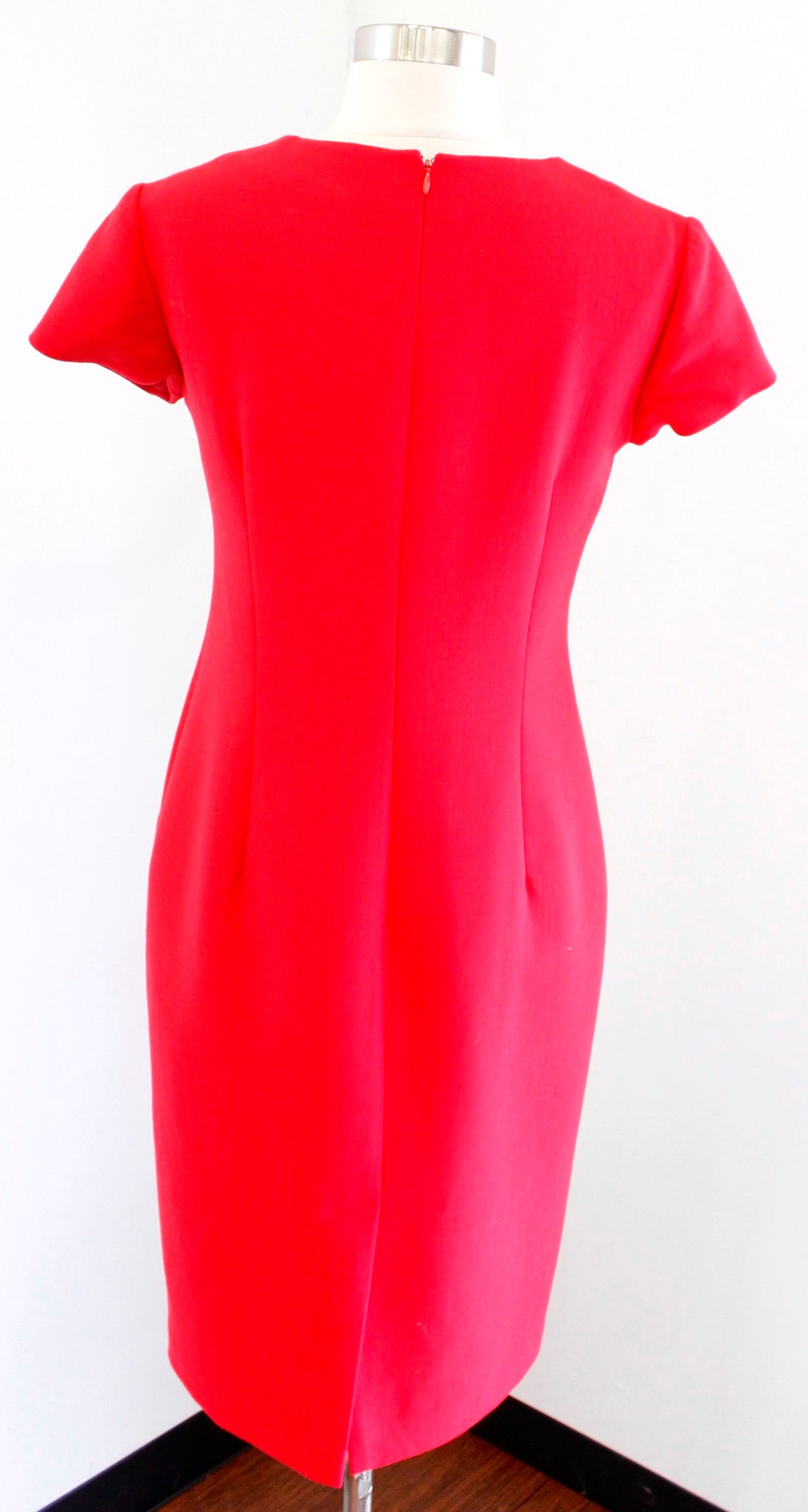 Lafayette 148 New York Red Wool Split Neck Paneled Sheath Dress Size 4 Career