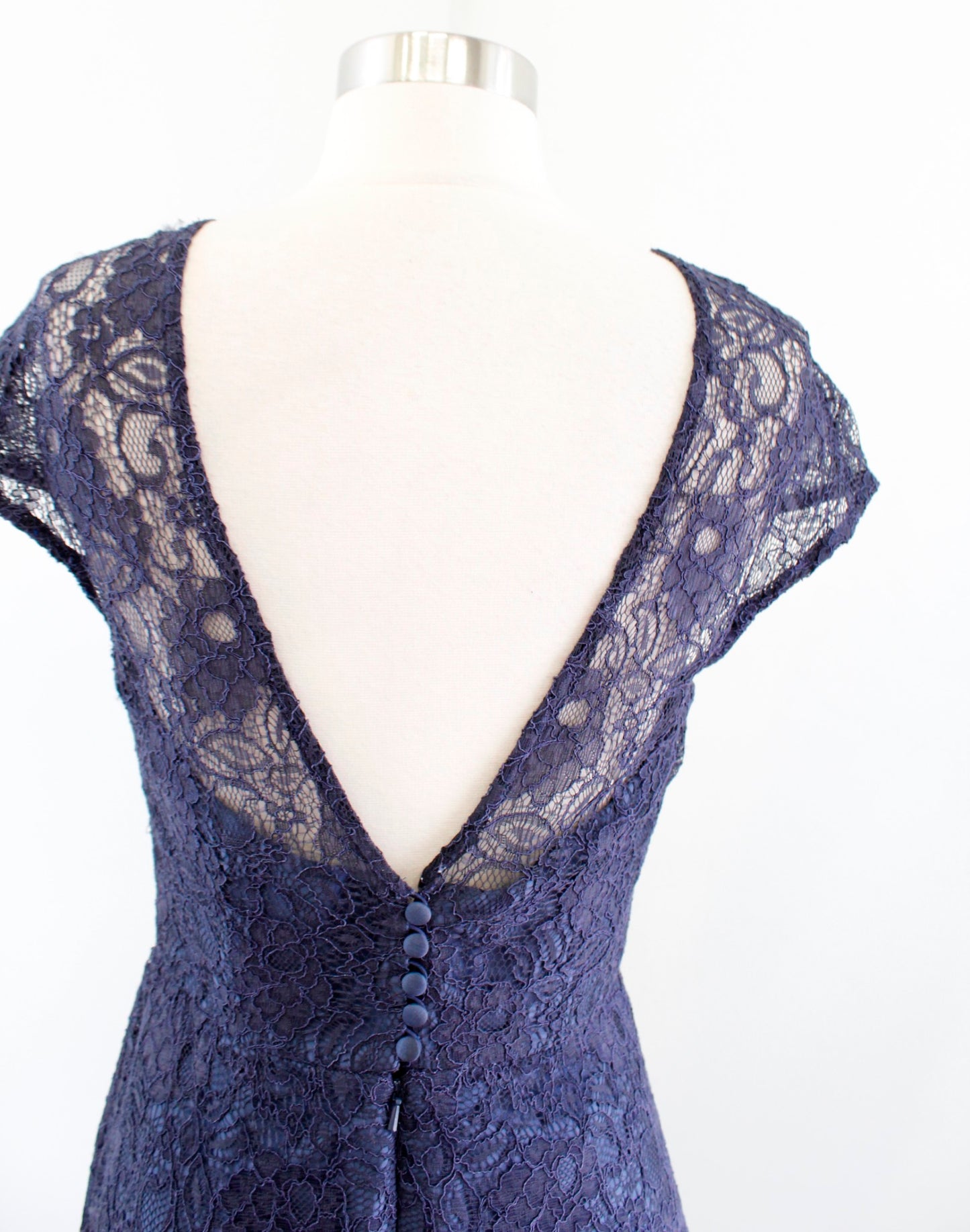 ML Monique Lhuillier Navy Blue Lace Fit and Flare Cocktail Evening Dress Size 6