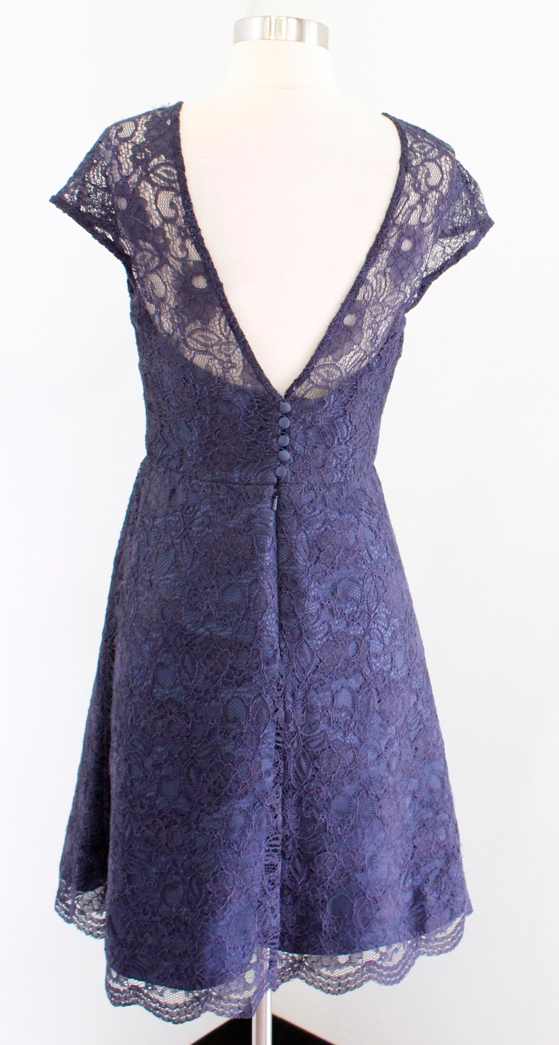 ML Monique Lhuillier Navy Blue Lace Fit and Flare Cocktail Evening Dress Size 6