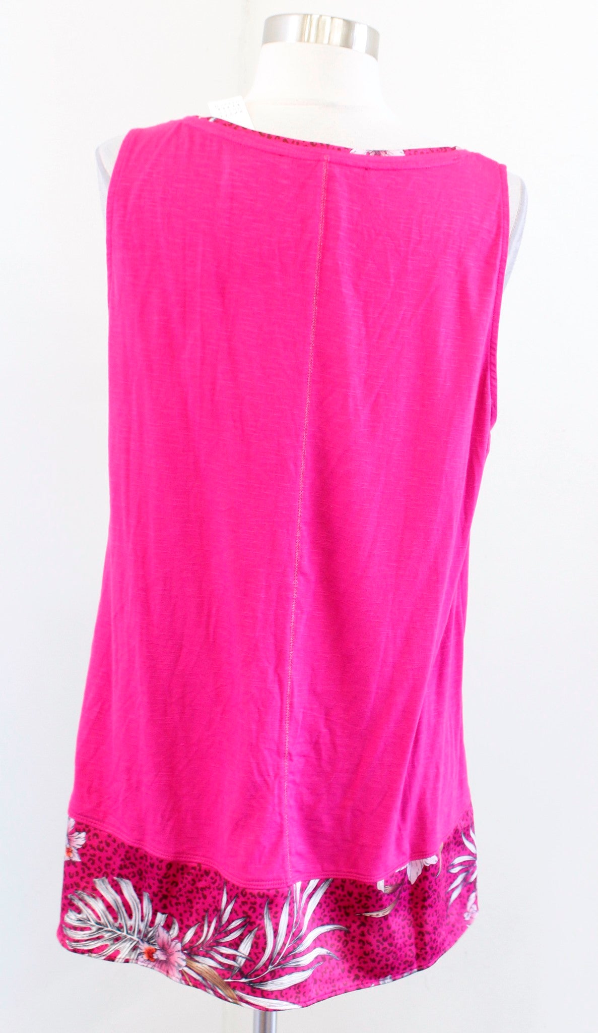 NWT White House Black Market Pink Printed Hem Woven Tank Top Blouse Size L
