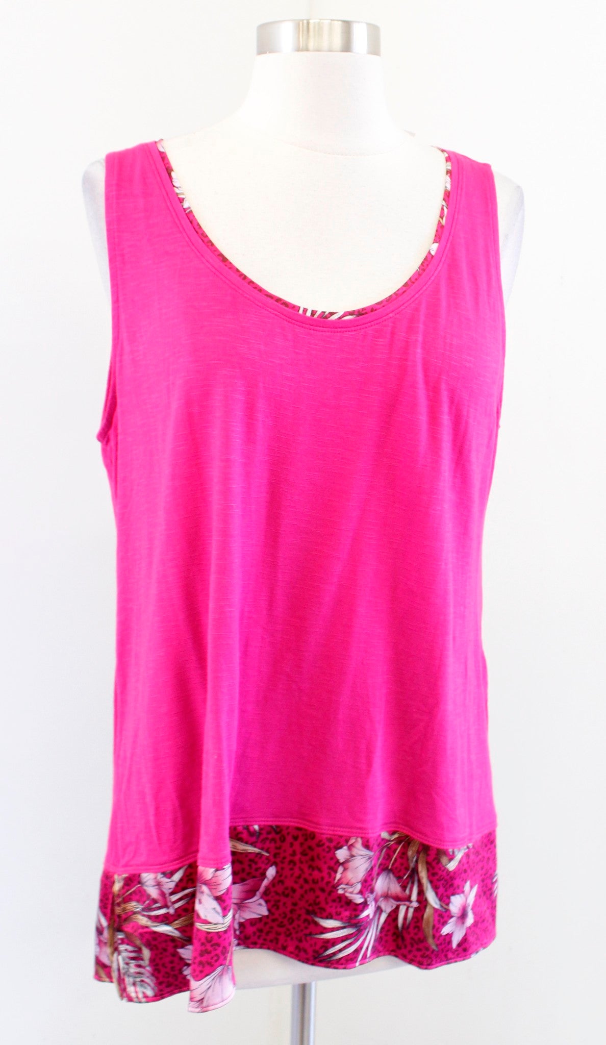 NWT White House Black Market Pink Printed Hem Woven Tank Top Blouse Size L