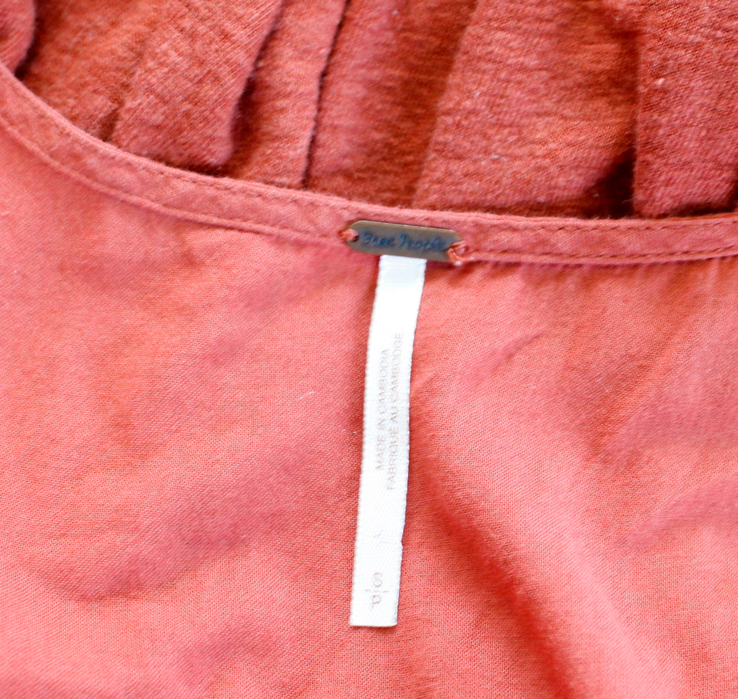 Free People Highland Burnt Orange Linen Blend V Neck Tunic Top Blouse Size S