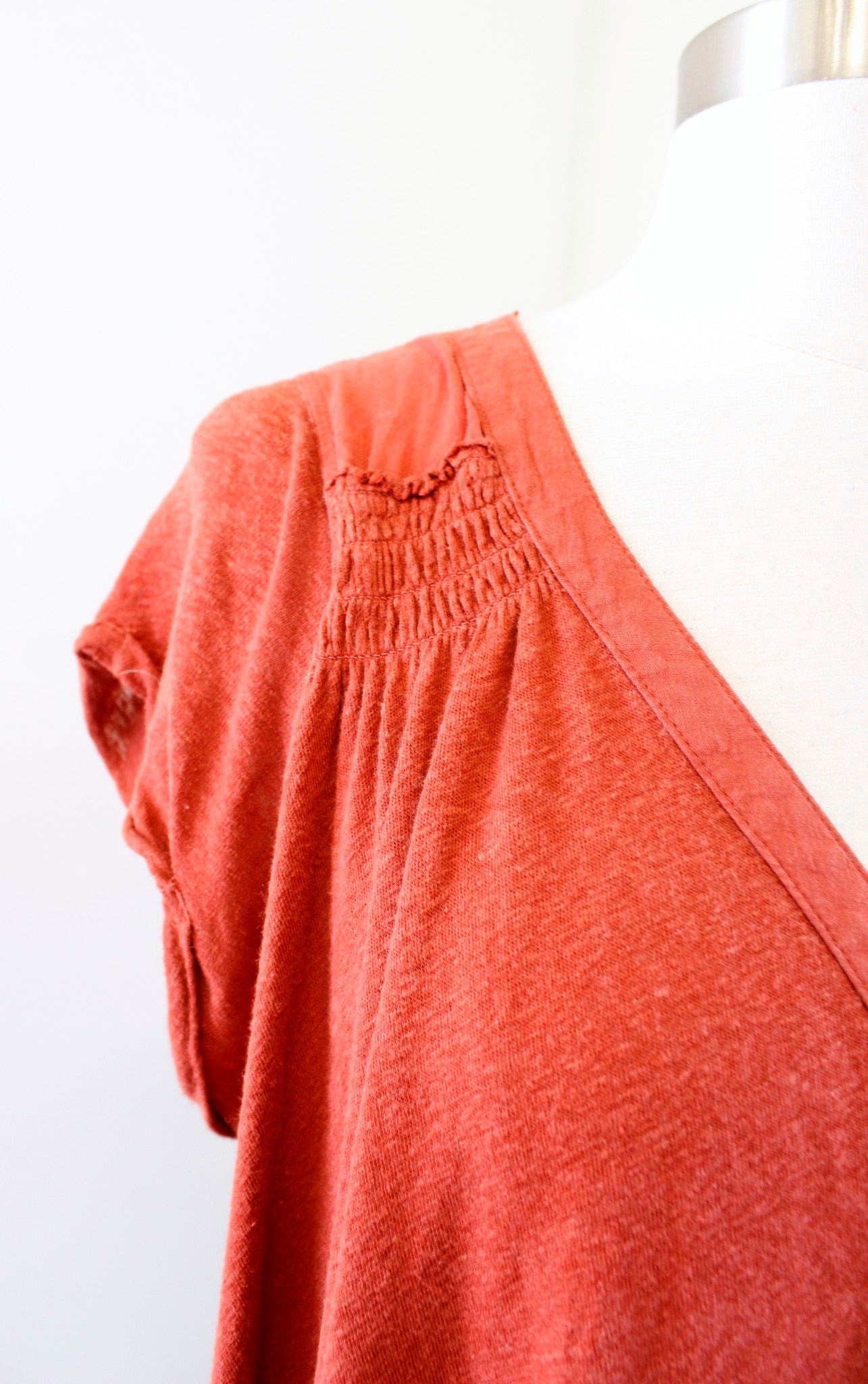 Free People Highland Burnt Orange Linen Blend V Neck Tunic Top Blouse Size S