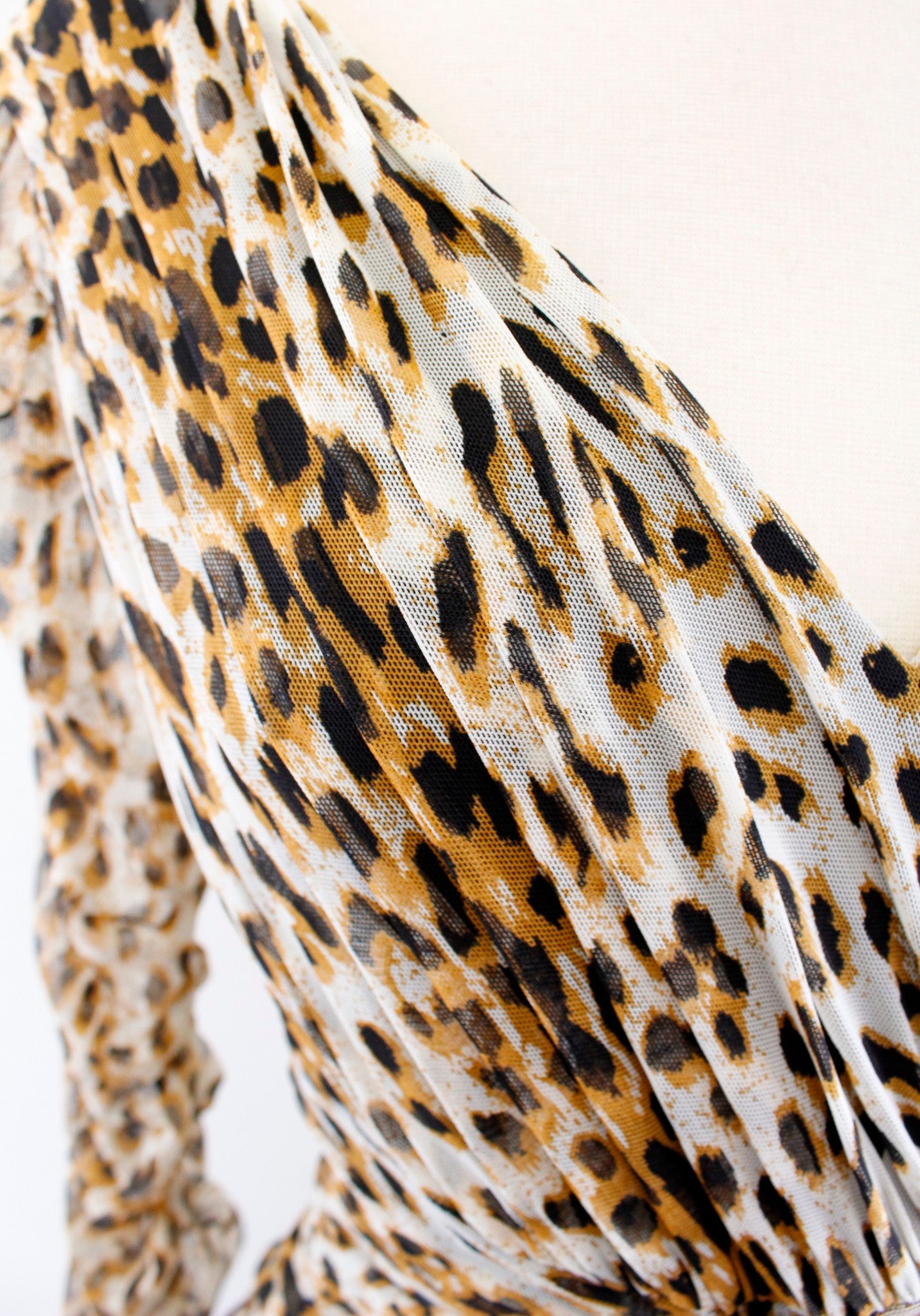 Tadashi Collection Mesh Leopard Print V Neck Ruched Cocktail Evening Dress Sz S