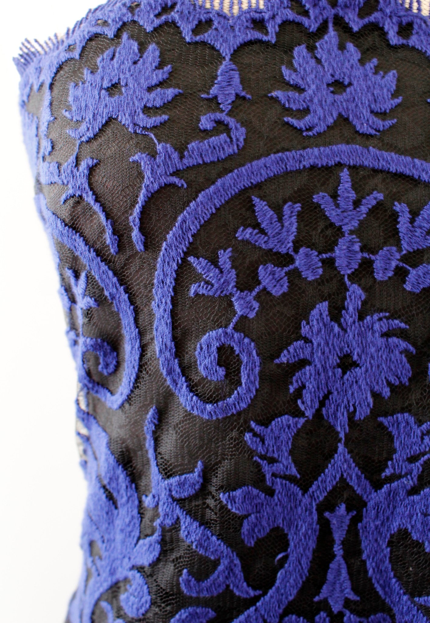 Tadashi Shoji Black Blue Embroidered Lace Ruffle Tiered Formal Gown Dress Size 2