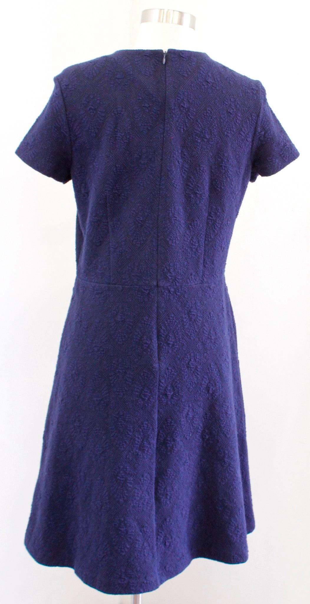 J McLaughlin Navy Blue Black Jacquard Short Sleeve A Line Dress Texture Knit M