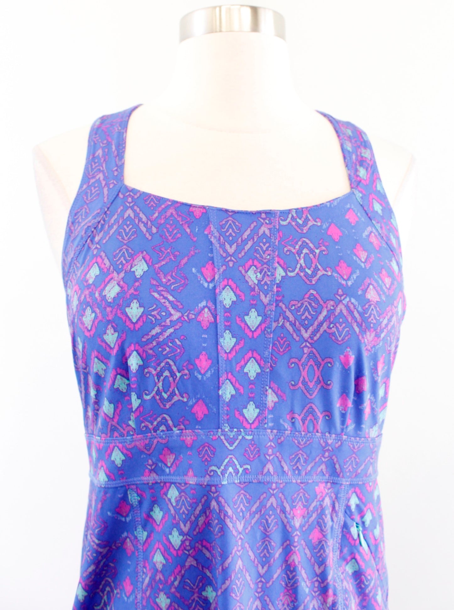 Title Nine Nimblene Blue/Purple Pink Geometric Print Racerback Dress Size 2