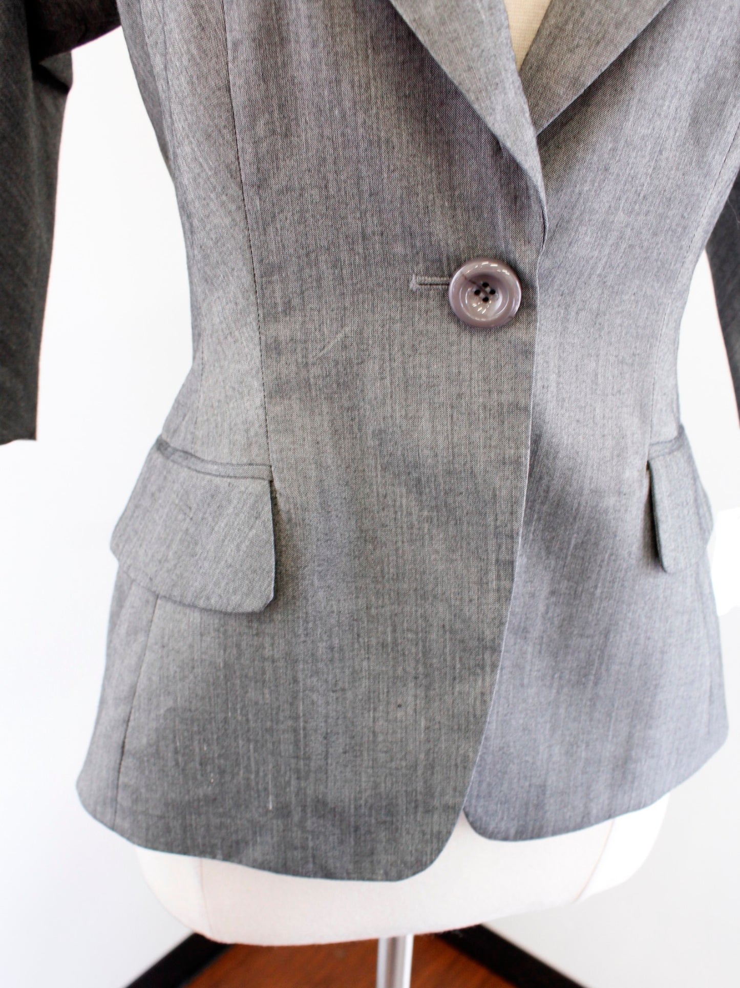 NWT Byron Lars Beauty Mark Gray Single Button 3/4 Sleeve Blazer Jacket Size 0