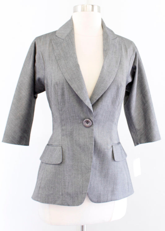 NWT Byron Lars Beauty Mark Gray Single Button 3/4 Sleeve Blazer Jacket Size 0