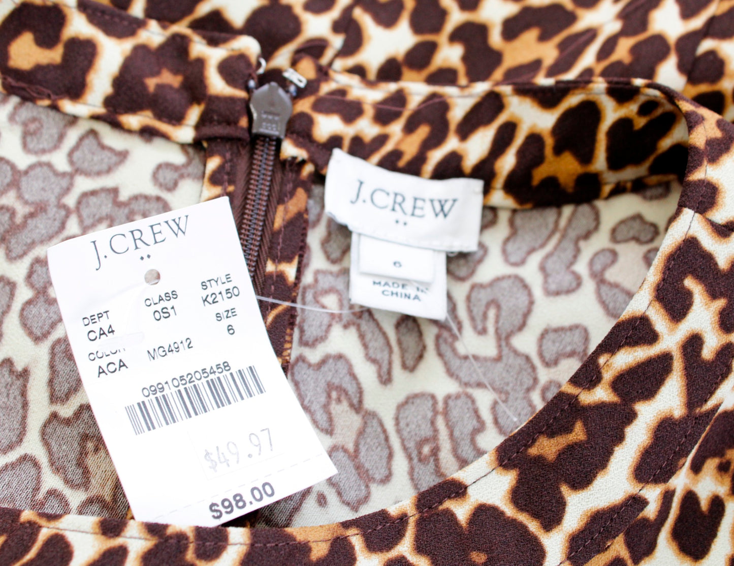 NWT J Crew Factory Crepe Leopard Print Shift Dress Size 6 Brown Beige Cheetah