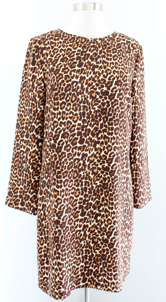 NWT J Crew Factory Crepe Leopard Print Shift Dress Size 6 Brown Beige Cheetah