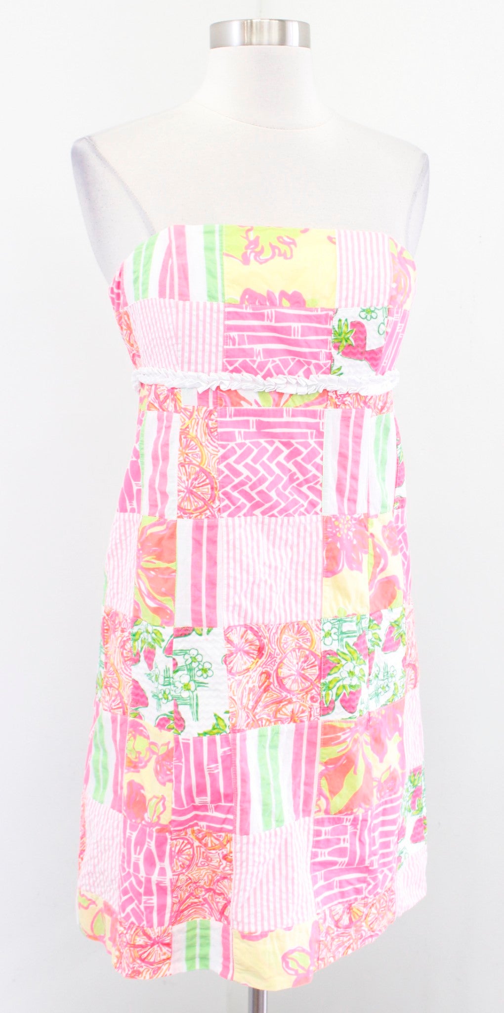 Lilly Pulitzer Strapless Bowen Buy Local Patch Patchwork Dress Size 2 Pink