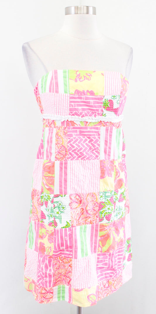 Lilly Pulitzer Strapless Bowen Buy Local Patch Patchwork Dress Size 2 Pink