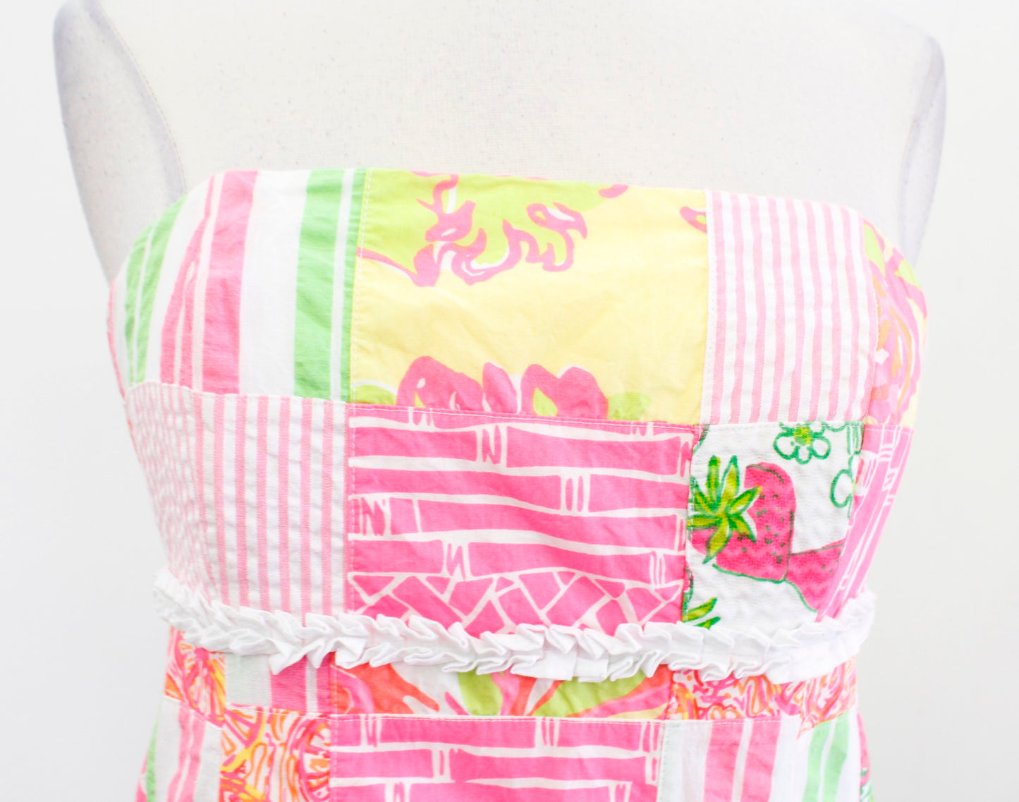 Lilly Pulitzer Strapless Bowen Buy Local Patch Patchwork Dress Size 2 Pink