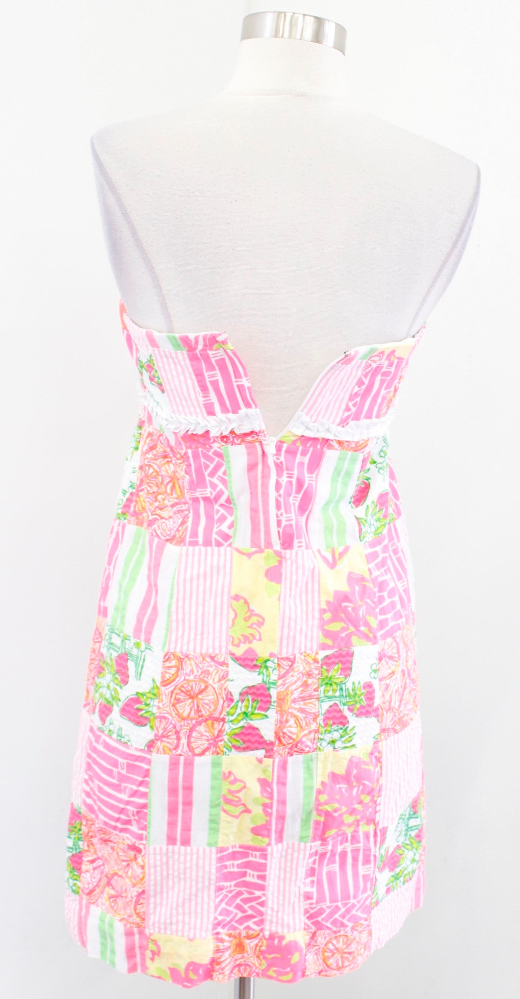 Lilly Pulitzer Strapless Bowen Buy Local Patch Patchwork Dress Size 2 Pink