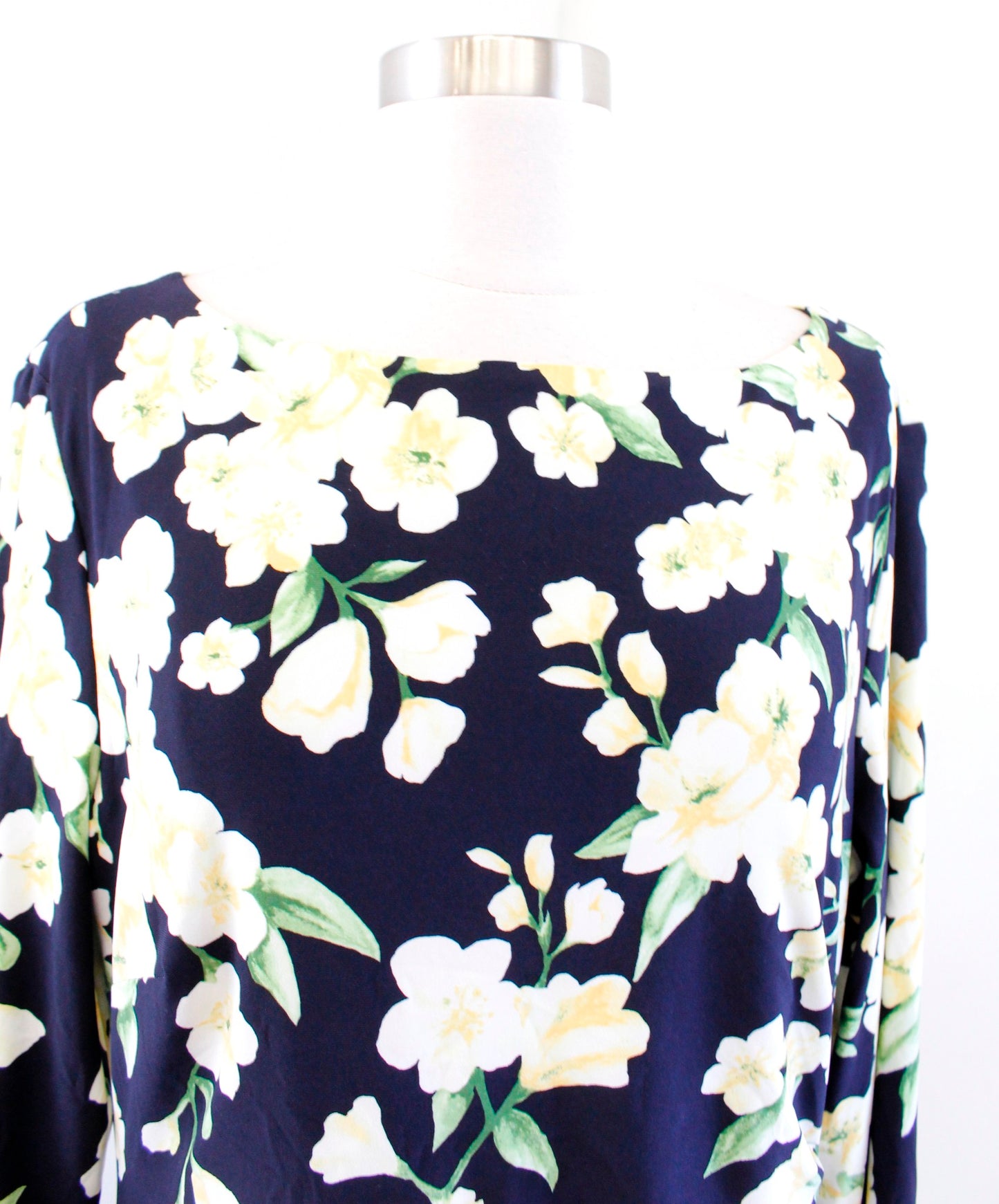 Lauren Ralph Lauren Navy Blue Yellow Floral Ruched Jersey Wiggle Dress Size 14