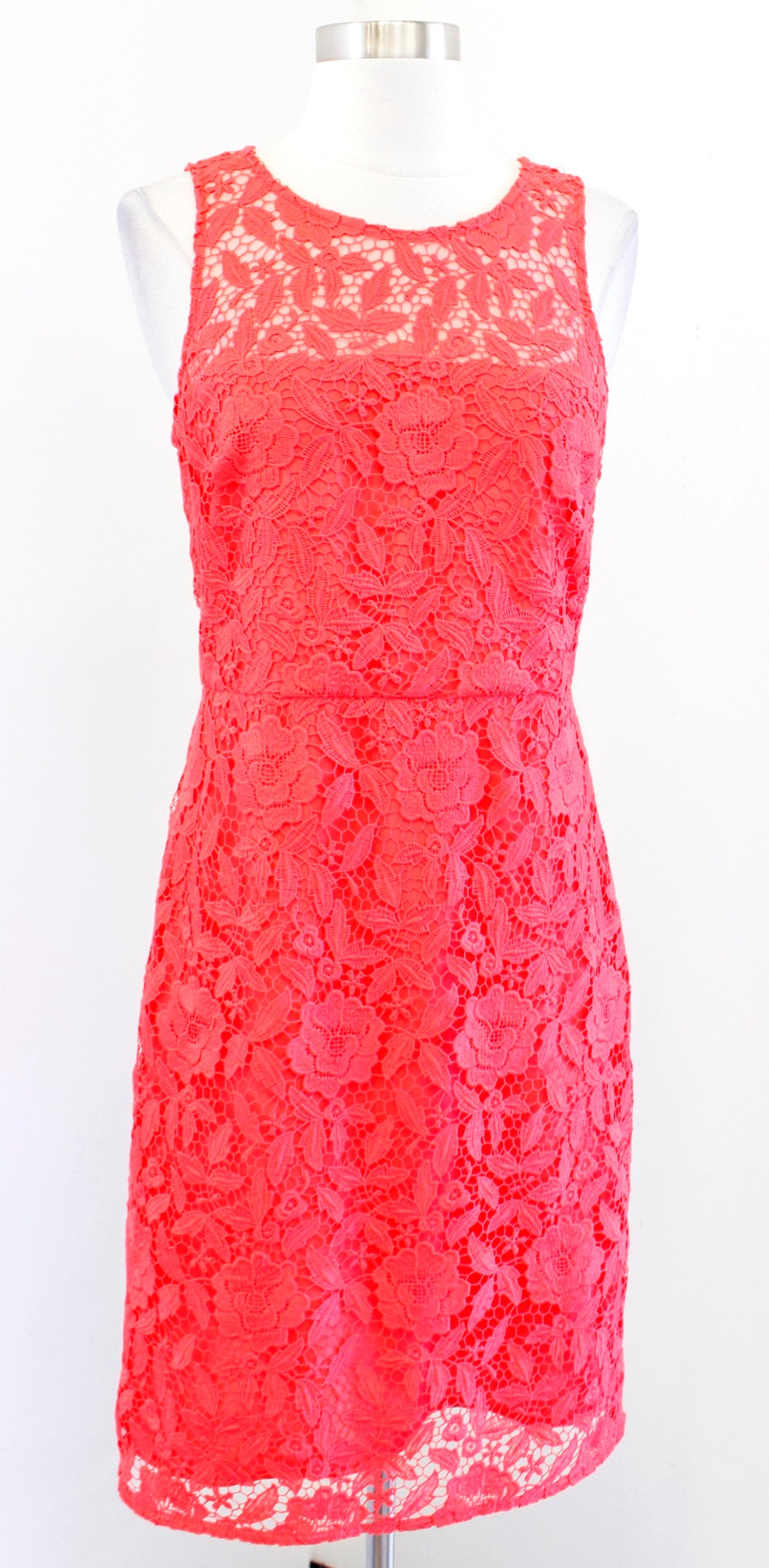 J Crew Collection Poppy Coral Floral Lace Sheath Dress Sz 4 Sleeveless Cocktail