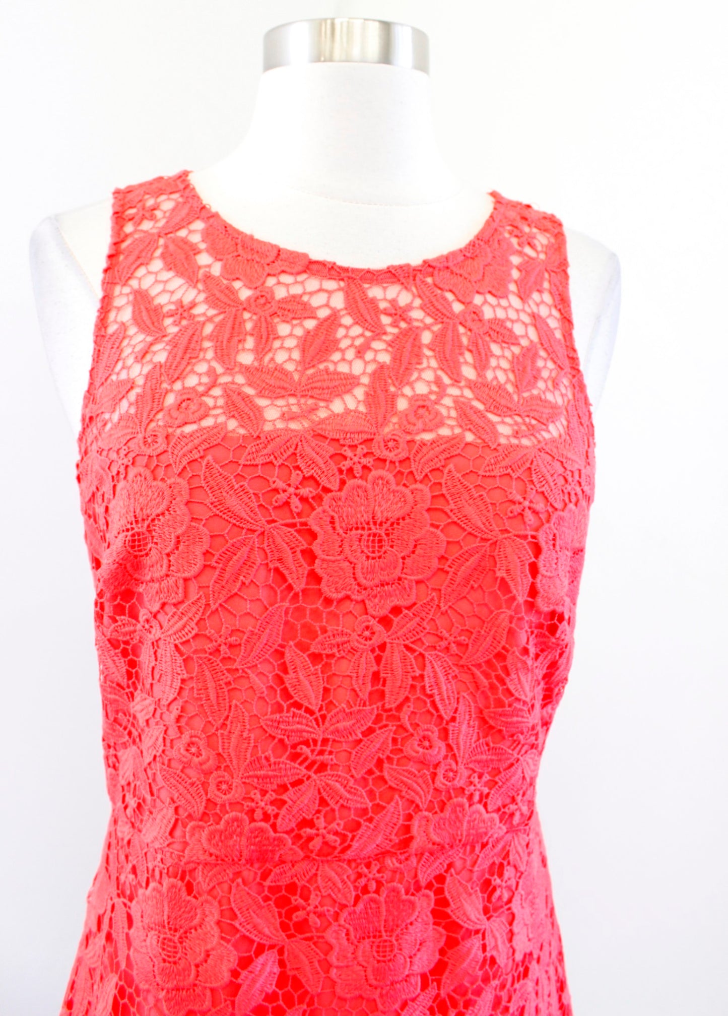 J Crew Collection Poppy Coral Floral Lace Sheath Dress Sz 4 Sleeveless Cocktail