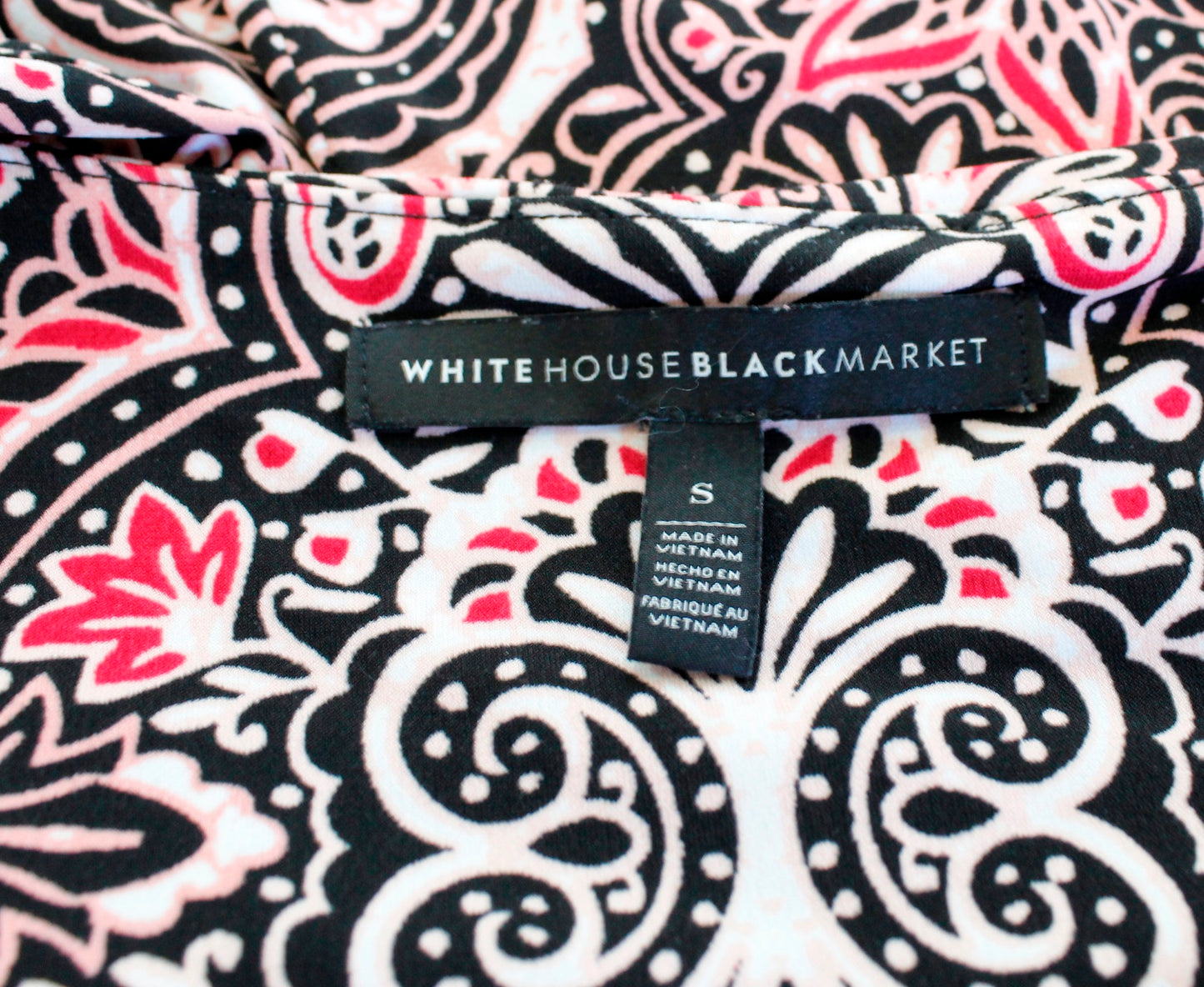 White House Black Market Red Paisley Print Embroidered Trim Knit Shift Dress S