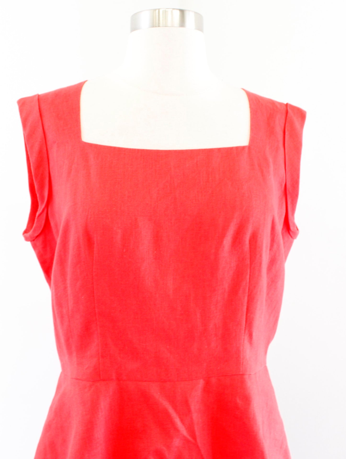 Lafayette 148 New York Red Linen Peplum Sheath Dress Size 6 Square Neck Career