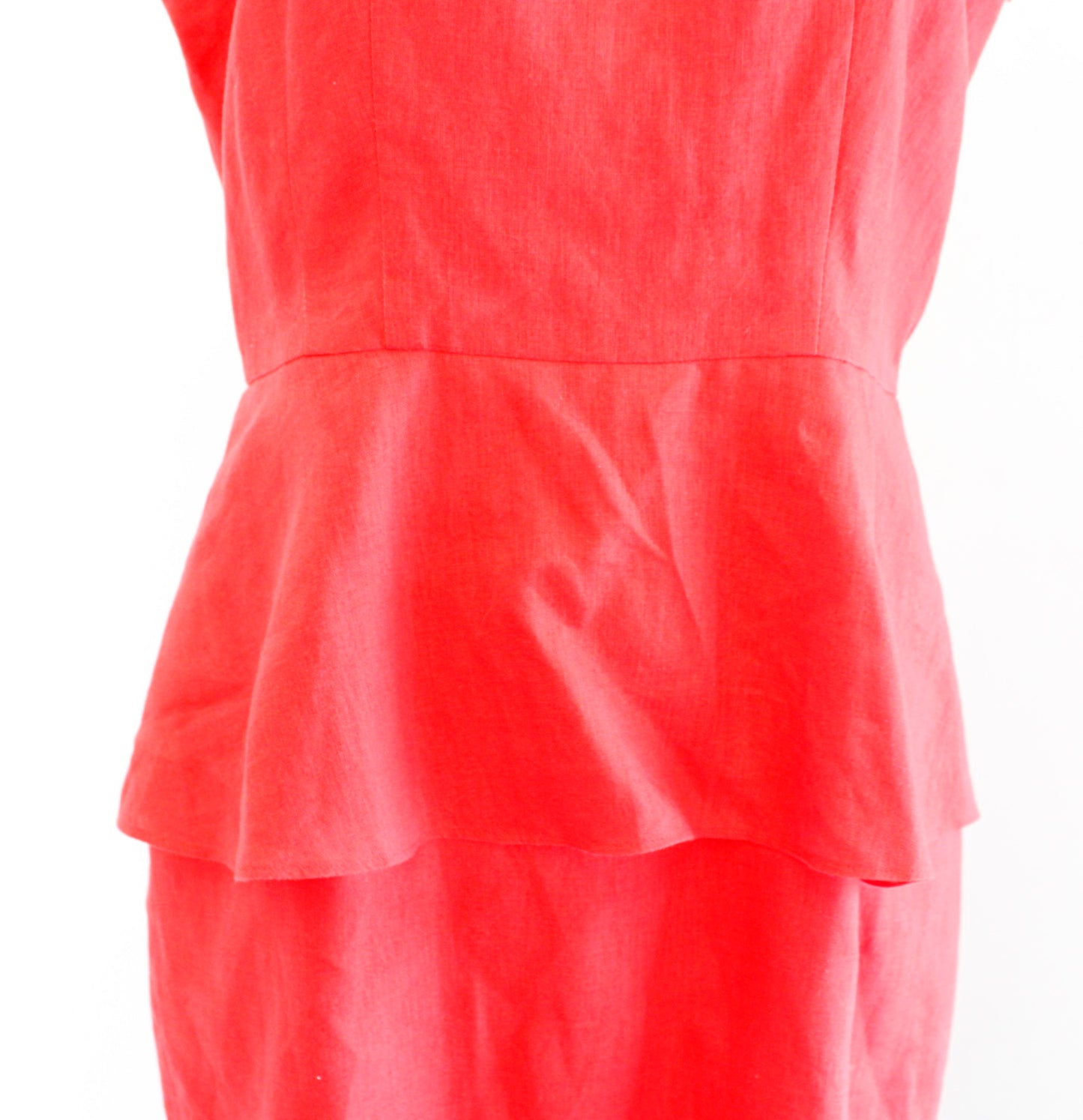 Lafayette 148 New York Red Linen Peplum Sheath Dress Size 6 Square Neck Career