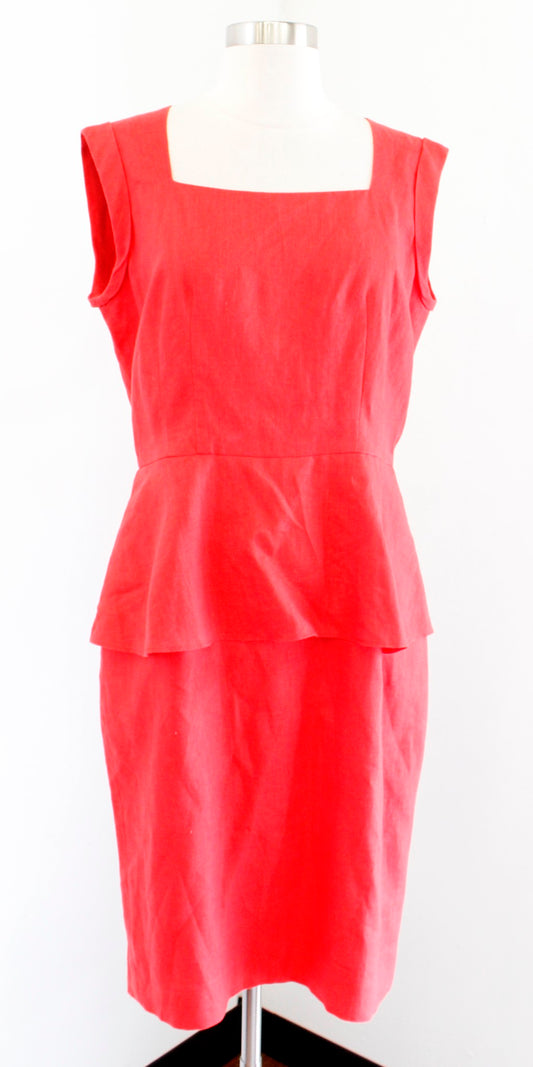 Lafayette 148 New York Red Linen Peplum Sheath Dress Size 6 Square Neck Career