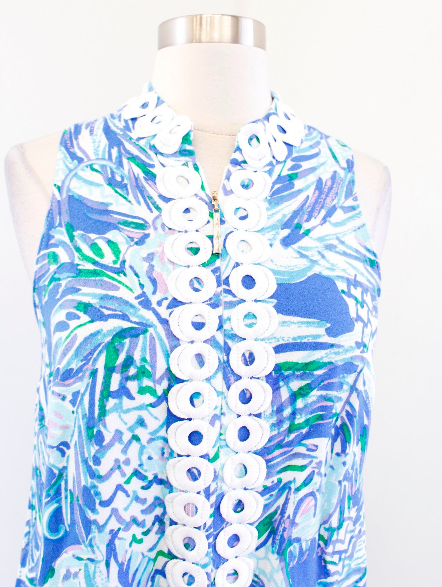 Lilly Pulitzer Jane Canopy Chaos Resort Zip Neckline Shift Dress Size 0 Blue