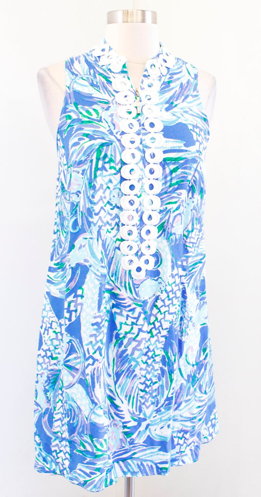 Lilly Pulitzer Jane Canopy Chaos Resort Zip Neckline Shift Dress Size 0 Blue